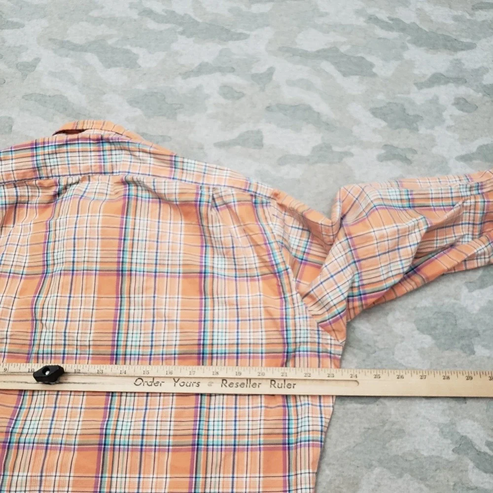Polo Ralph Lauren Shirt Mens Large Orange Trim Military Long Sleeve Button Plaid